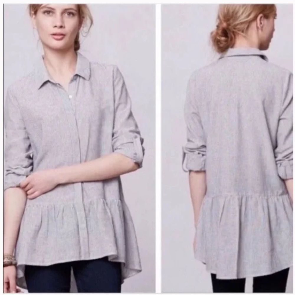 Anthropologie Sunday In Brooklyn Wiley  Striped Button Down Cotton Blouse